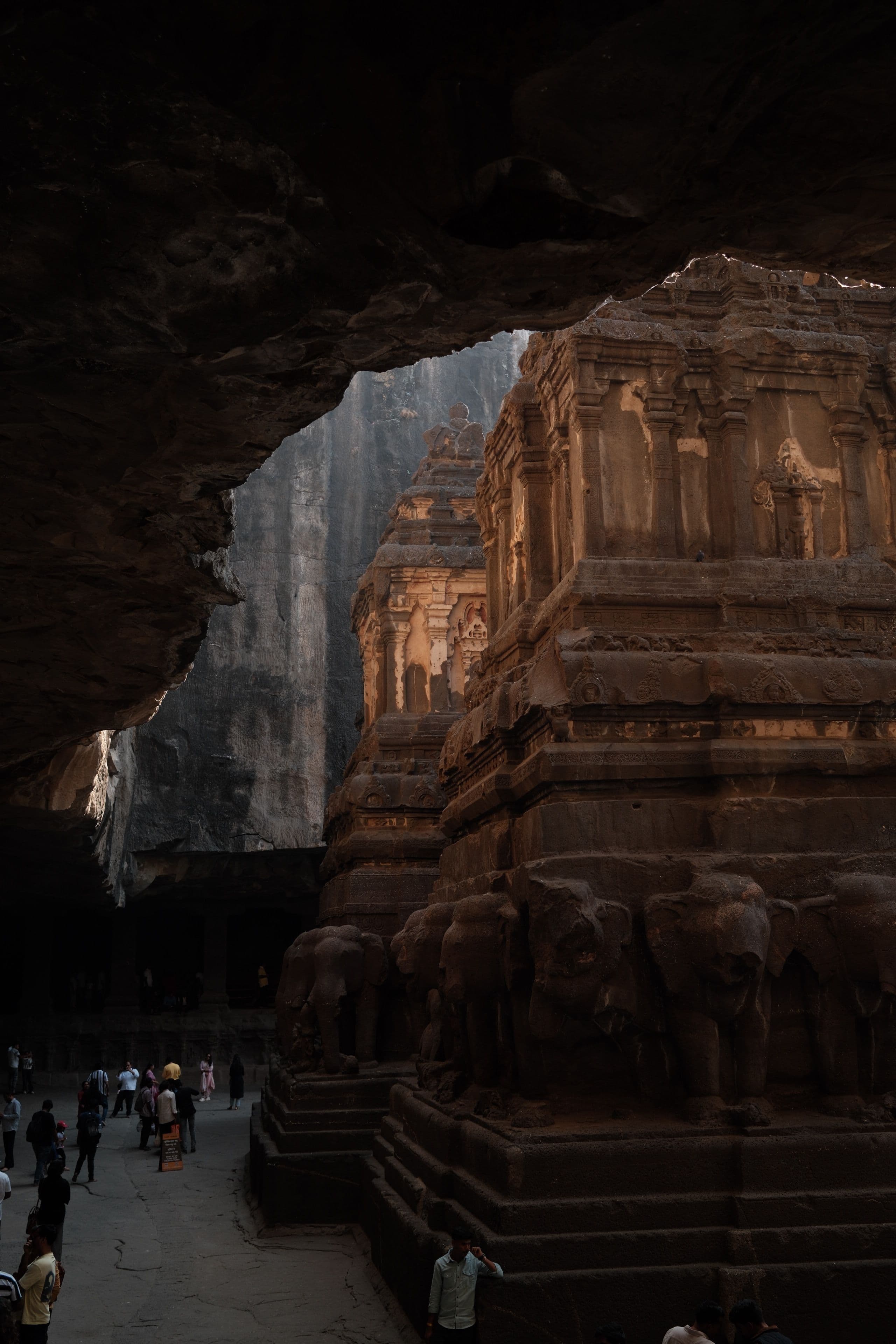 Rock-cut temple interior at the Ellora Caves