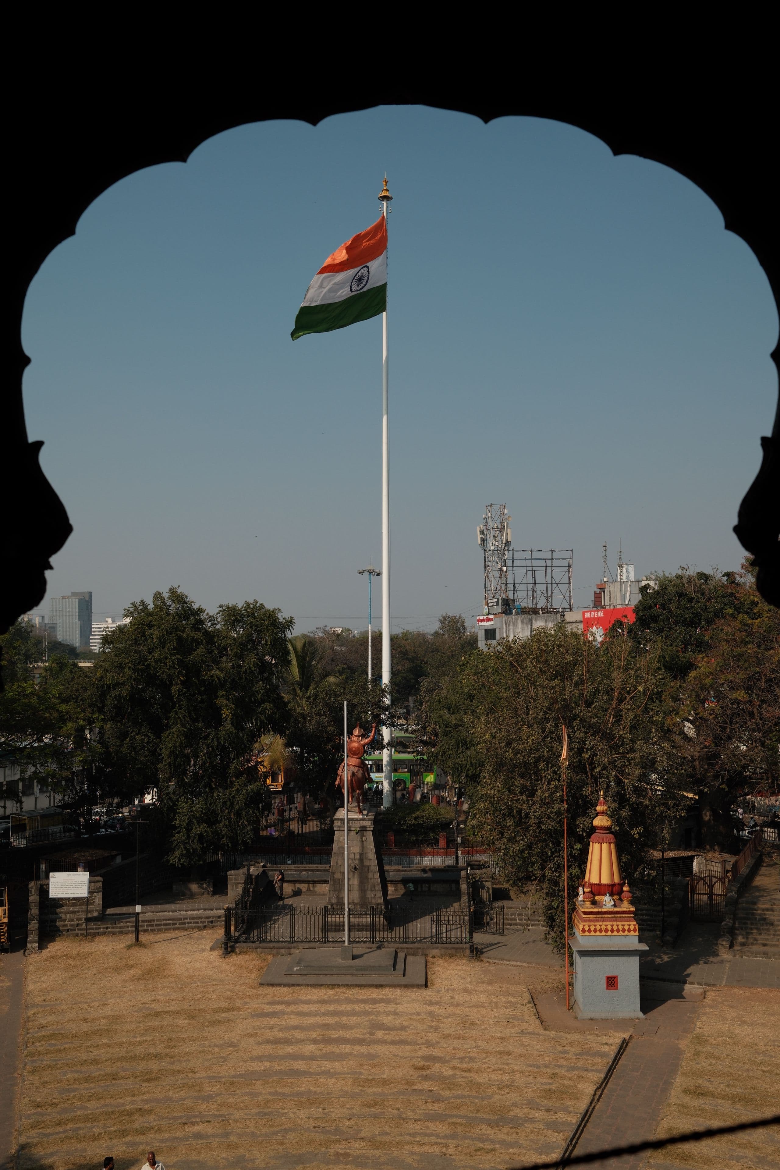 Indian national flag framed by an arch, India